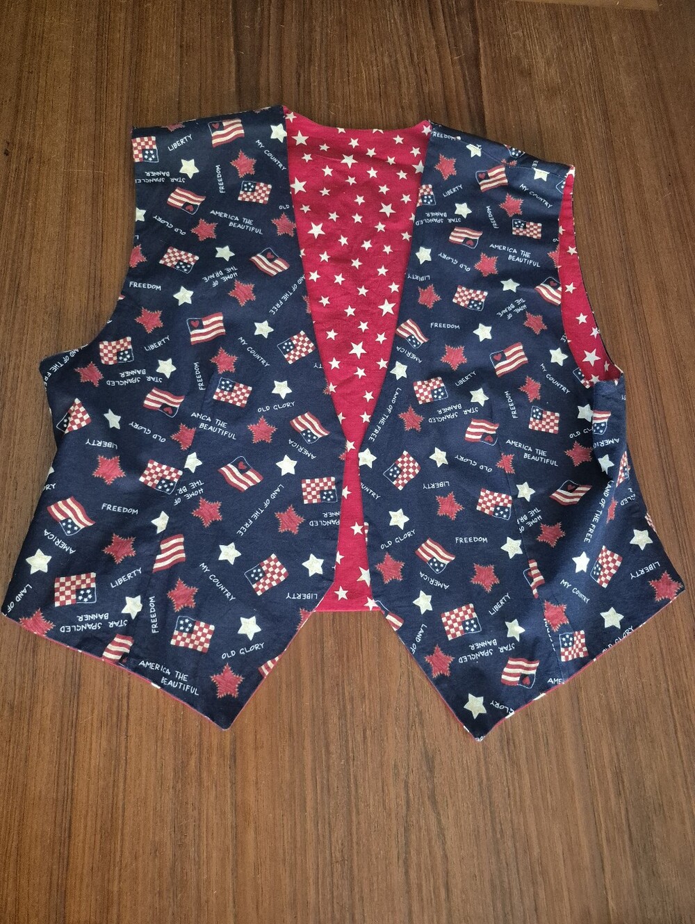 Reversible Patriotic Americana Star & Flag Vest - Red, Navy, White Large